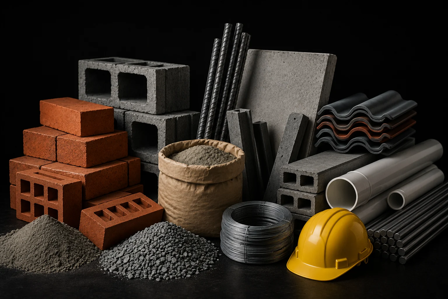 Bricks, cement, steel and other construction materials
