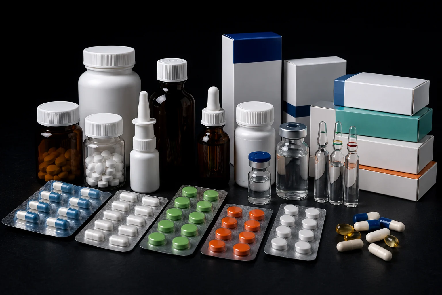 Pharmaceutical bottles, tablets, vials and cartons